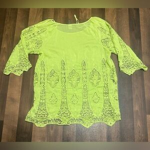 XCVI Yellow Green Boxy Embellished Blouse